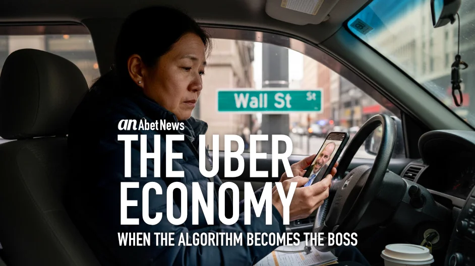 Uber driver viewing algorithmic trip offers and payouts on a smartphone